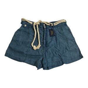 Polo Ralph Lauren Blue Rope Belt Linen Shorts Womens Size 12 NWT $145 MSRP